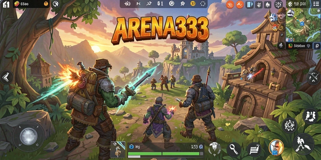 Screenshot gameplay ARENA333 menunjukkan eksplorasi dunia yang luas.