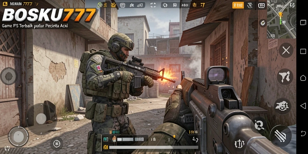 Tampilan seru permainan FPS di BOSKU777 dengan pertempuran intens.