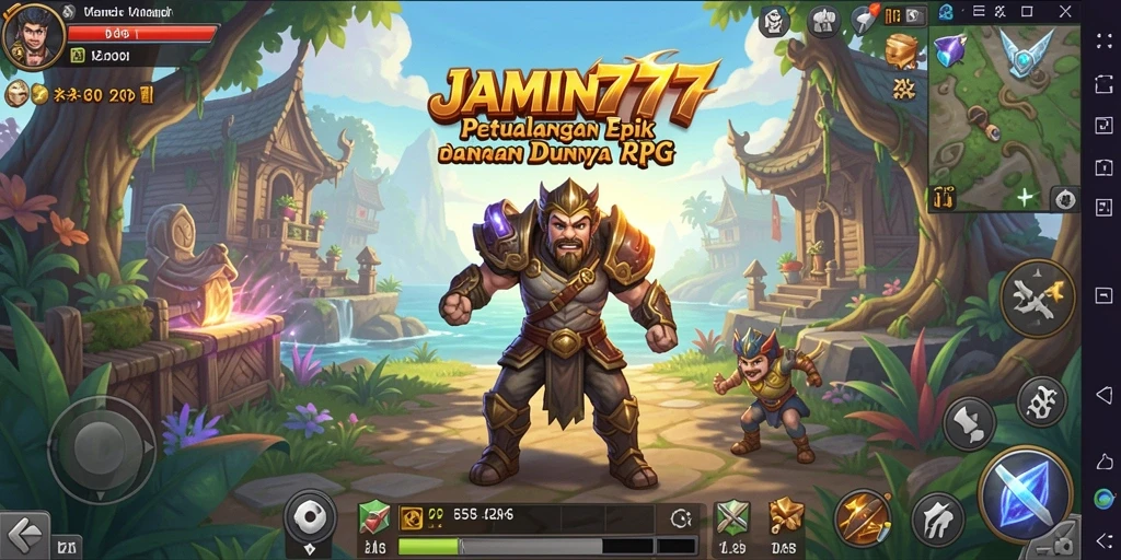 Screenshot utama JAMIN777 menampilkan aksi intens dalam pertarungan RPG.